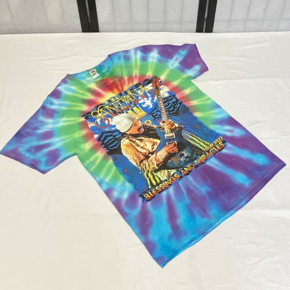 Carlos Santana 2022 Tour Tie Dye Double Sided Graphic L Blessings & Miracles Tee - Picture 9 of 13